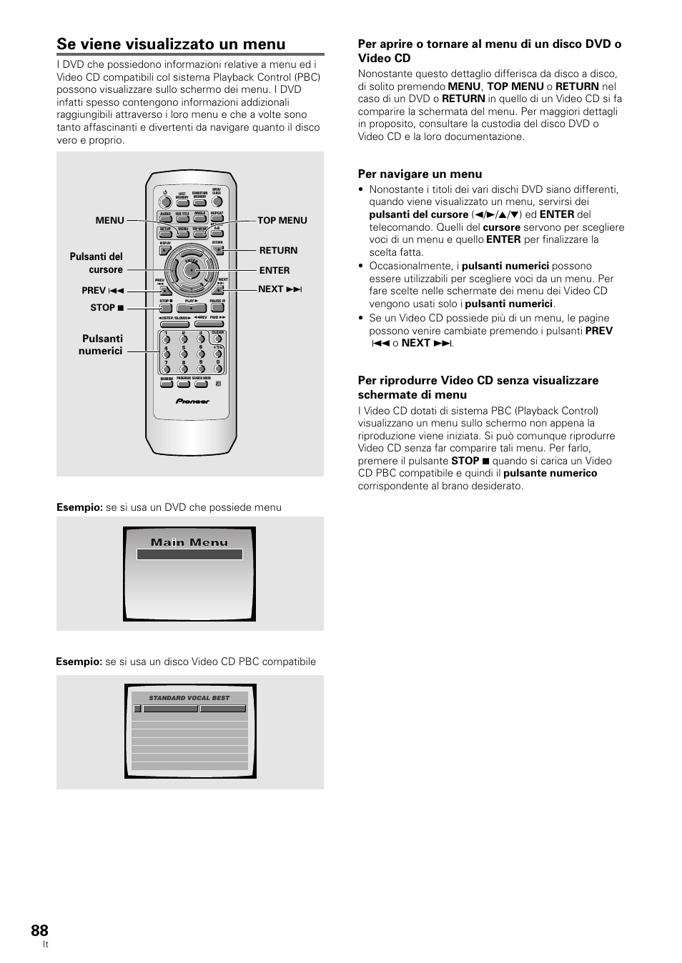 Se viene visualizzato un menu, Per navigare un menu, Menu top menu enter return stop 7 next ¢ prev 4 | Pioneer DV-636D User Manual | Page 88 / 128