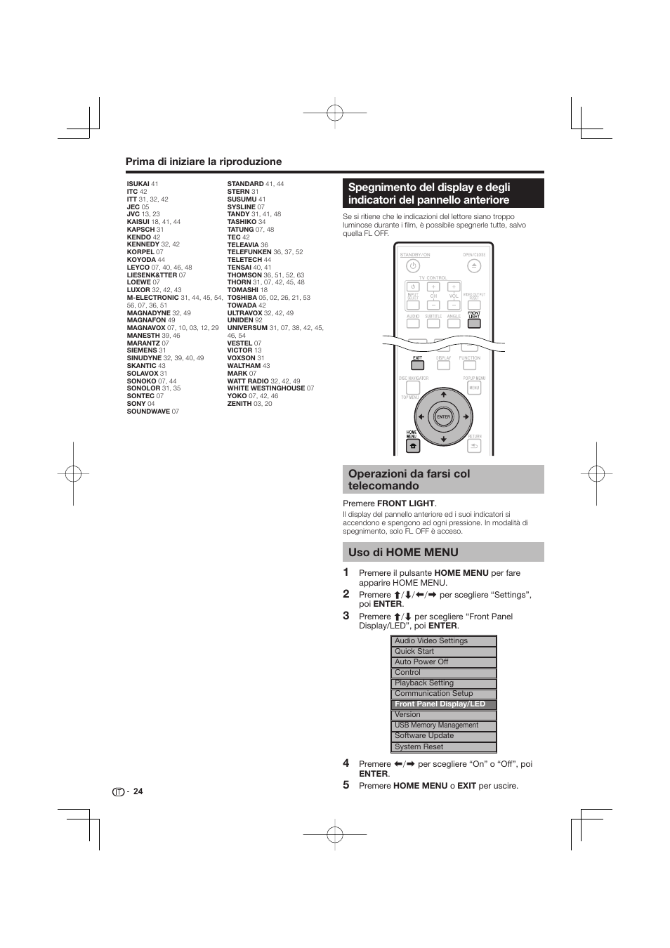 Spegnimento del display e degli indicatori del, Pannello anteriore | Pioneer BDP-333 User Manual | Page 146 / 304