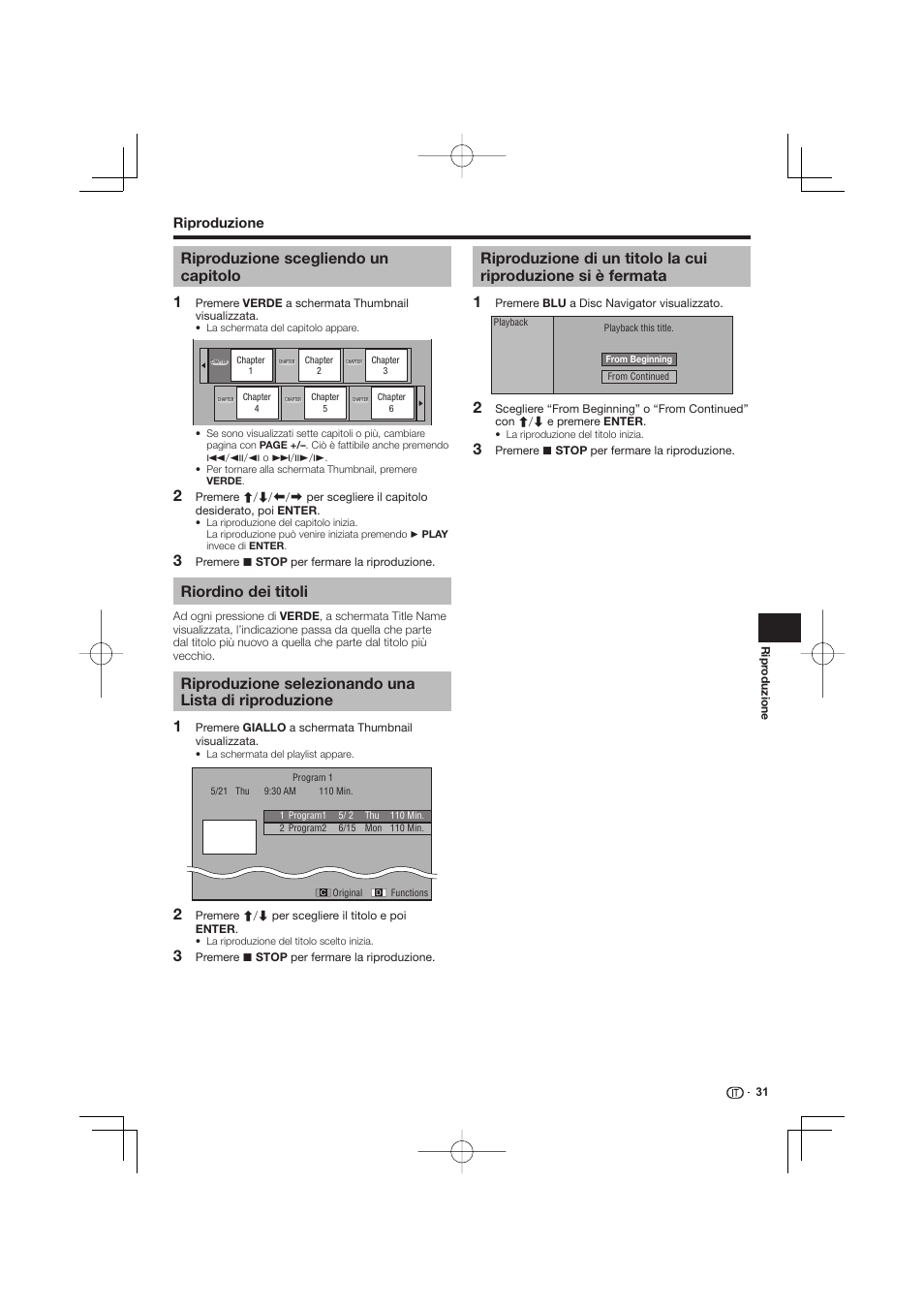 Fermata, Riproduzione scegliendo un capitolo, Riordino dei titoli | Pioneer BDP-333 User Manual | Page 153 / 304