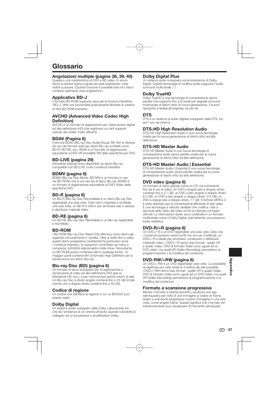 Glossario -58, Glossario | Pioneer BDP-333 User Manual | Page 179 / 304