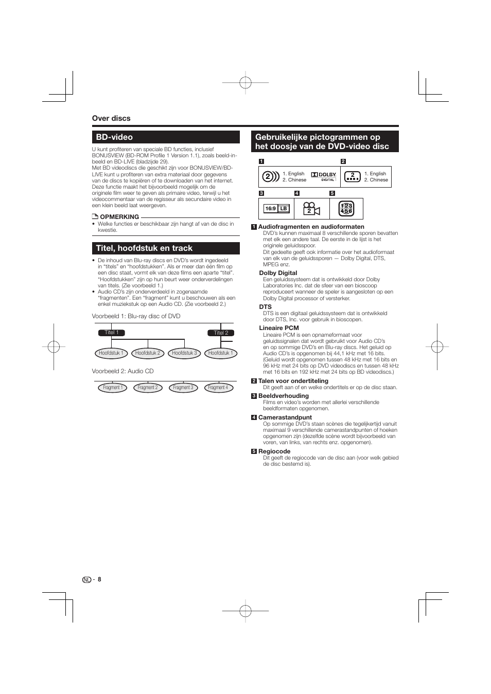 Dvd-video disc, Bd-video, Titel, hoofdstuk en track | Pioneer BDP-333 User Manual | Page 188 / 304