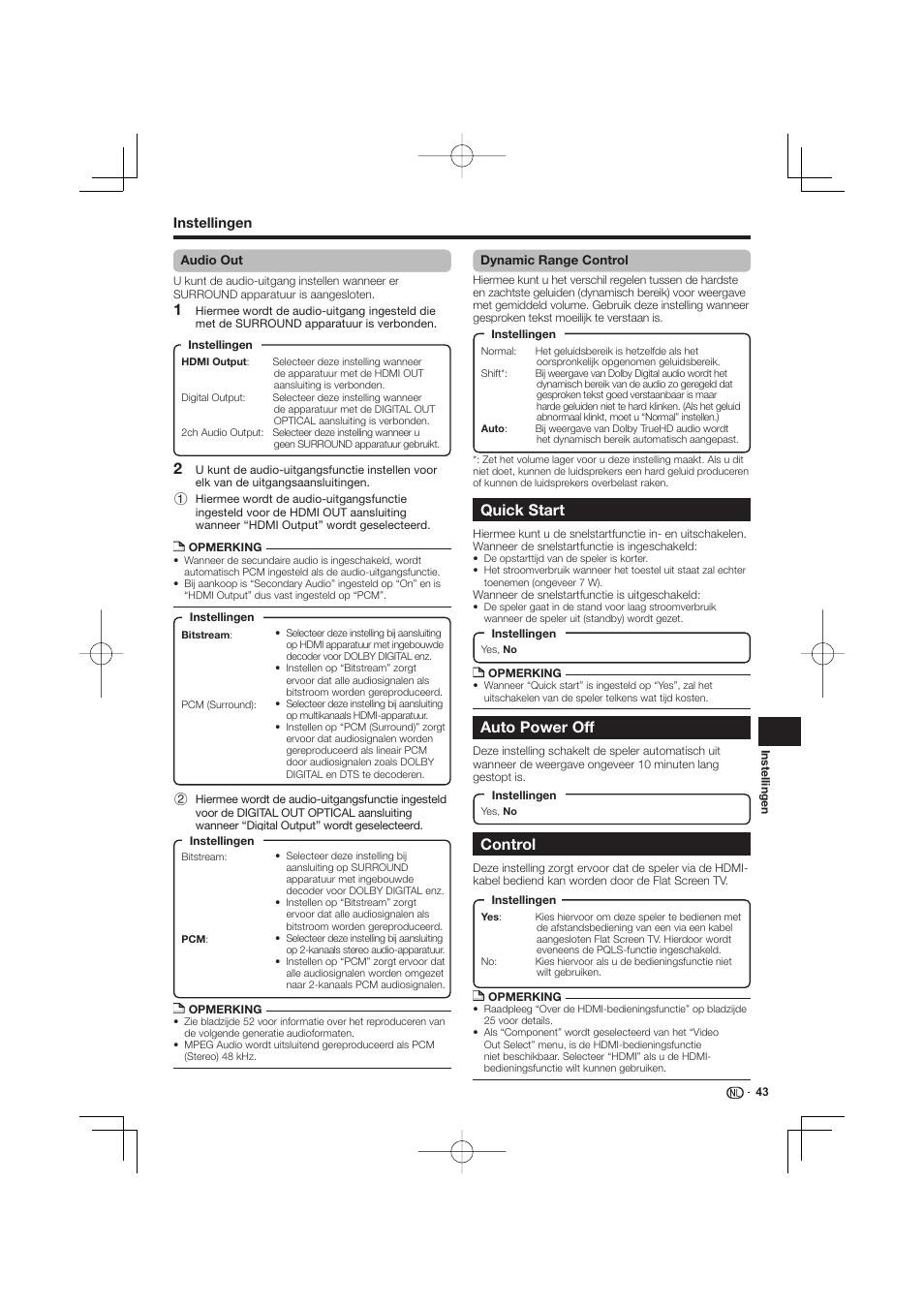 Quick start auto power off control, Quick start, Auto power off | Control | Pioneer BDP-333 User Manual | Page 223 / 304