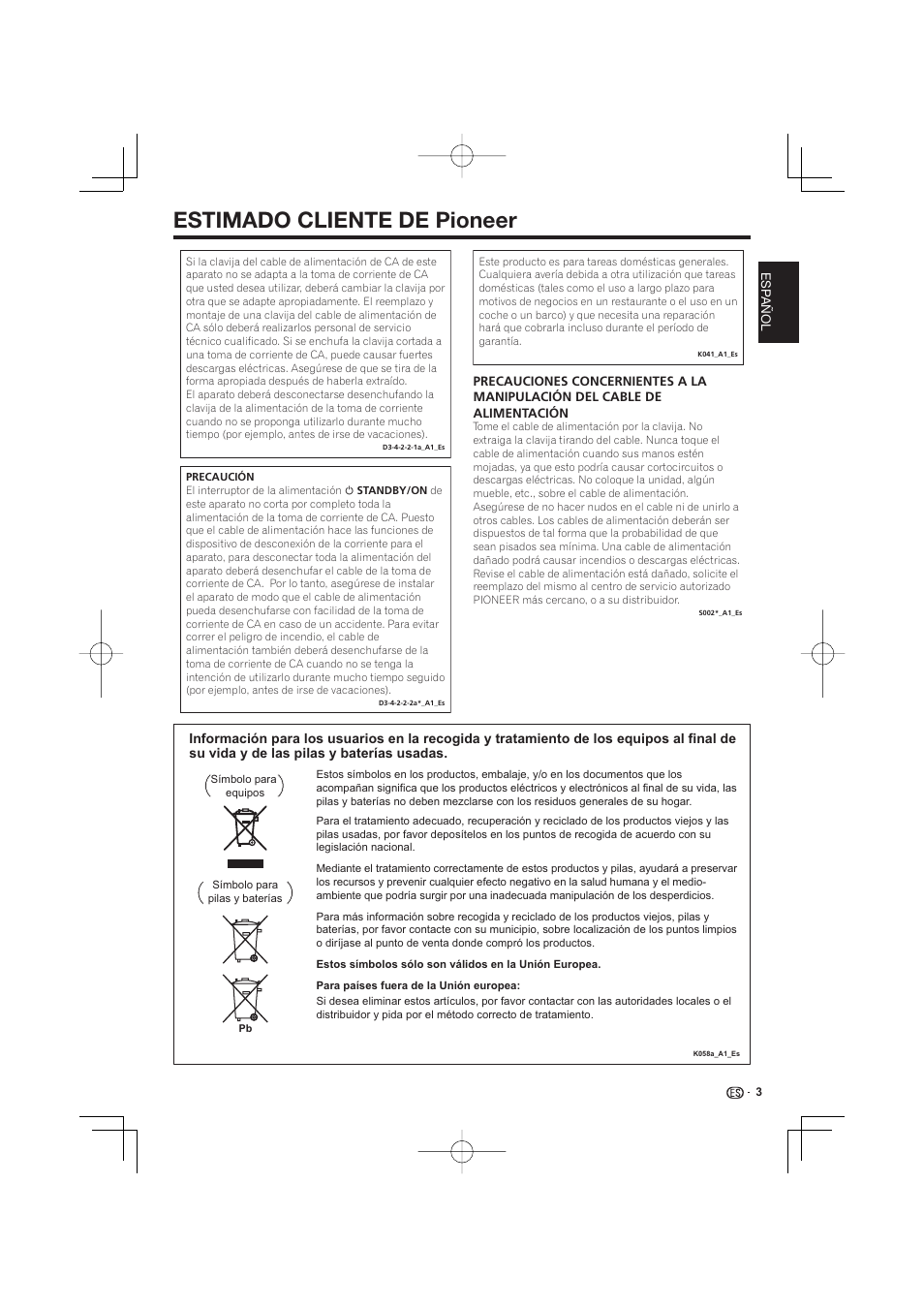 Estimado cliente de pioneer | Pioneer BDP-333 User Manual | Page 241 / 304