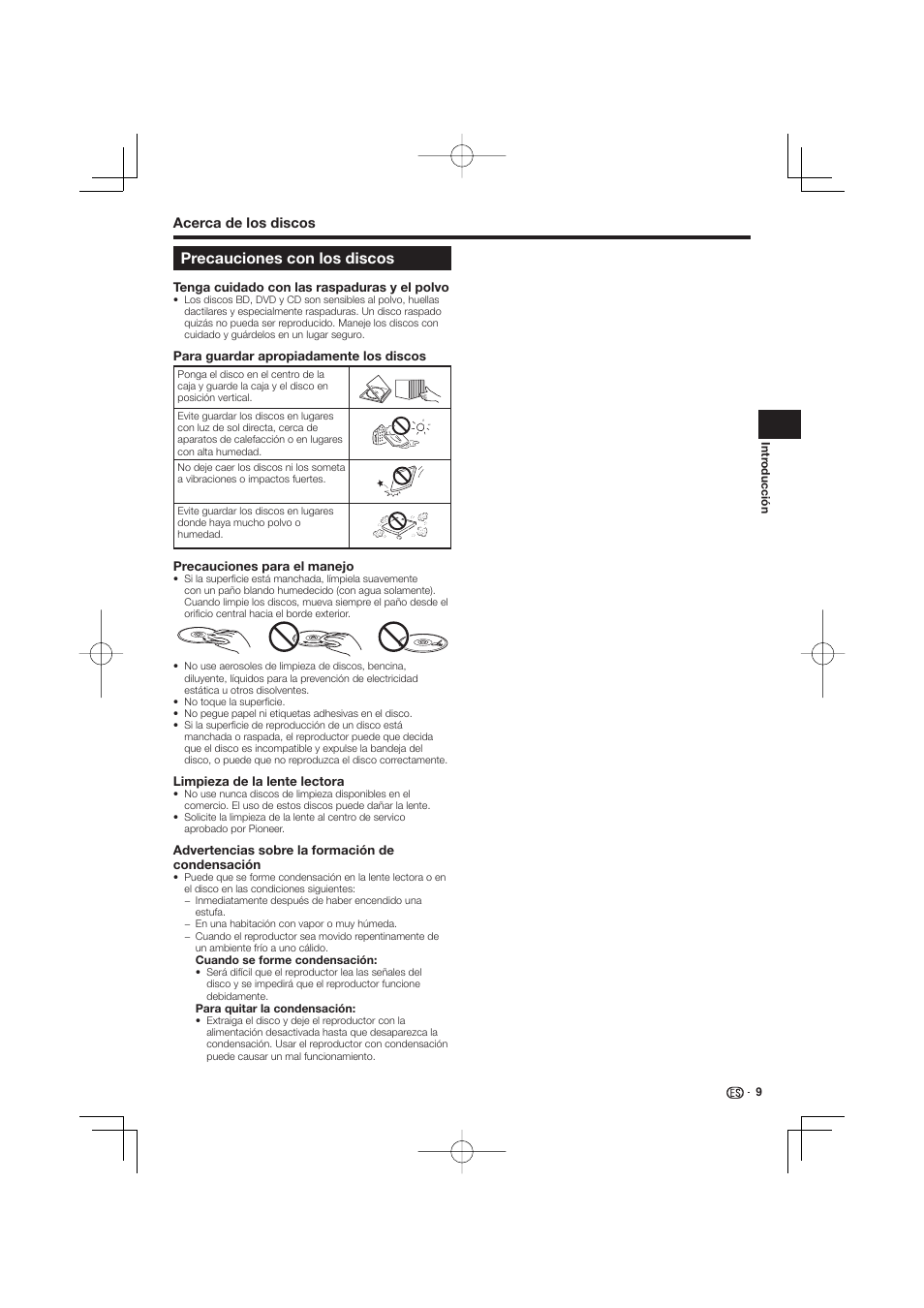 Precauciones con los discos | Pioneer BDP-333 User Manual | Page 247 / 304