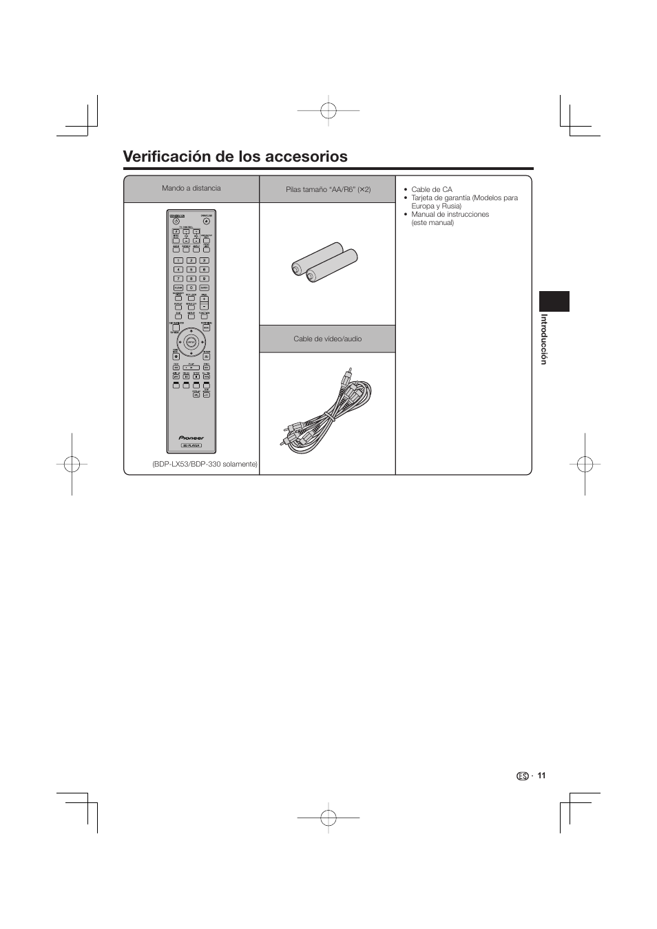 Verificación de los accesorios | Pioneer BDP-333 User Manual | Page 249 / 304