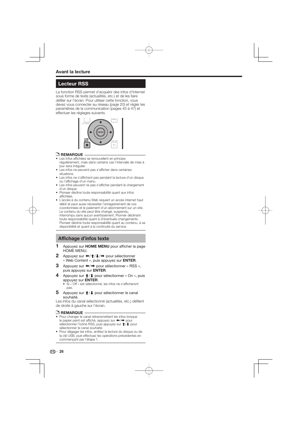 Lecteur rss, Affichage d’infos texte | Pioneer BDP-333 User Manual | Page 26 / 304