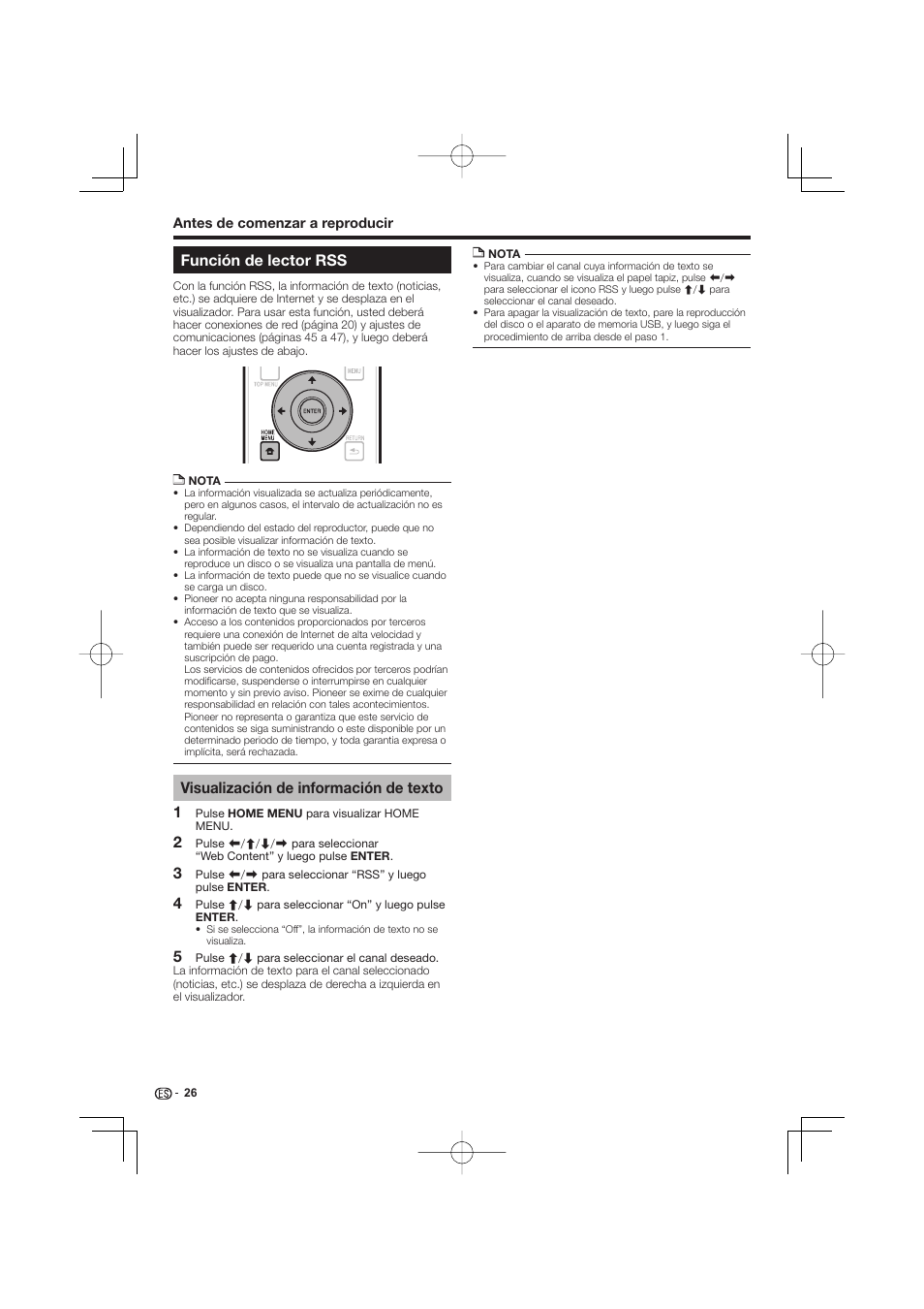 Función de lector rss, Visualización de información de texto | Pioneer BDP-333 User Manual | Page 264 / 304