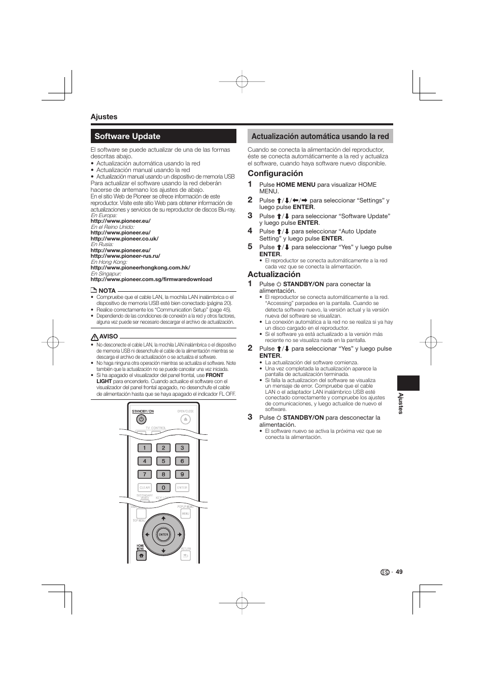 Software update, Actualización automática usando la red, Configuración | Actualización | Pioneer BDP-333 User Manual | Page 287 / 304