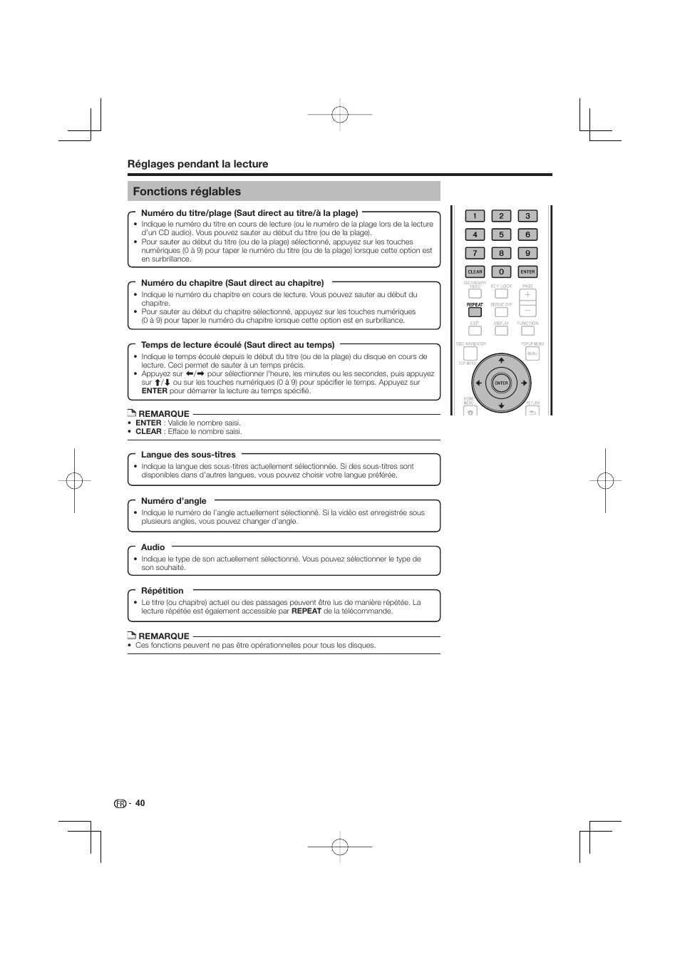 Fonctions réglables | Pioneer BDP-333 User Manual | Page 40 / 304