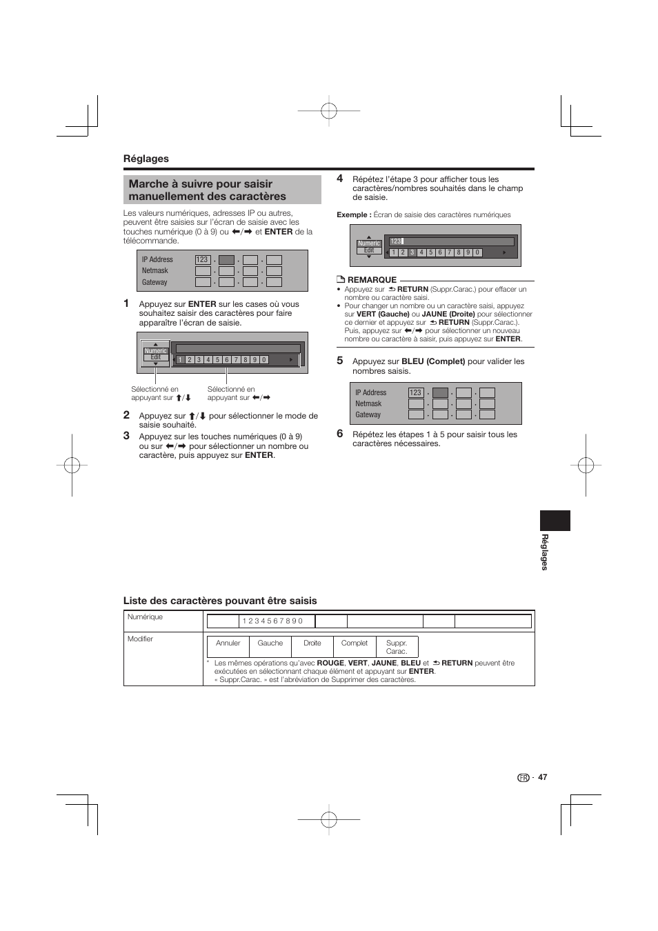 Marche à suivre pour saisir manuellement des, Caractères | Pioneer BDP-333 User Manual | Page 47 / 304