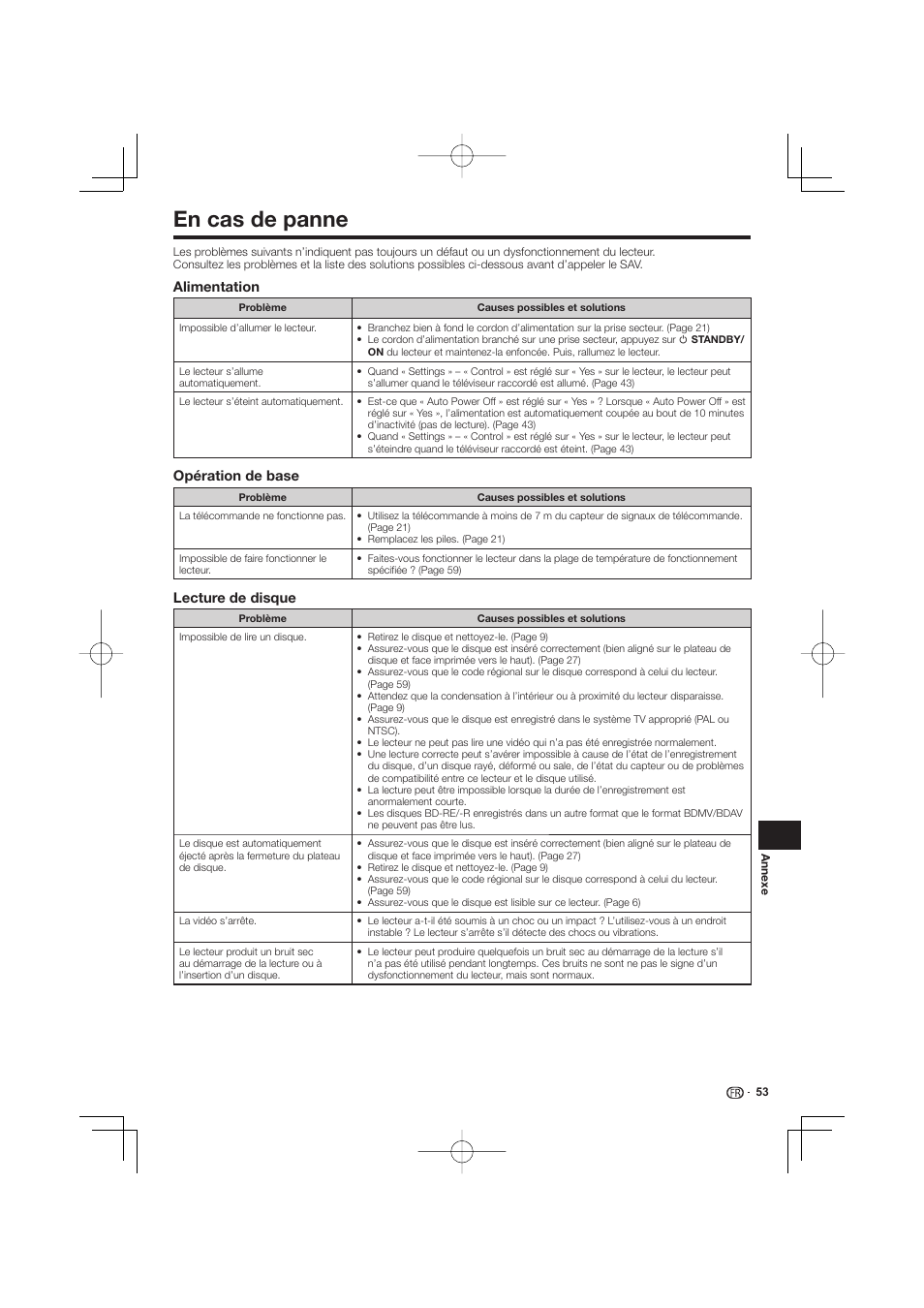 En cas de panne -56, En cas de panne | Pioneer BDP-333 User Manual | Page 53 / 304