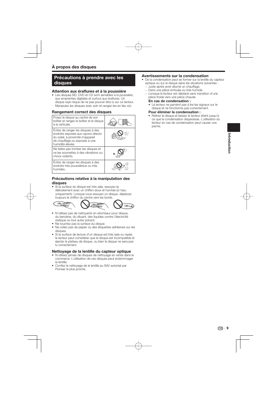 Précautions à prendre avec les disques | Pioneer BDP-333 User Manual | Page 9 / 304