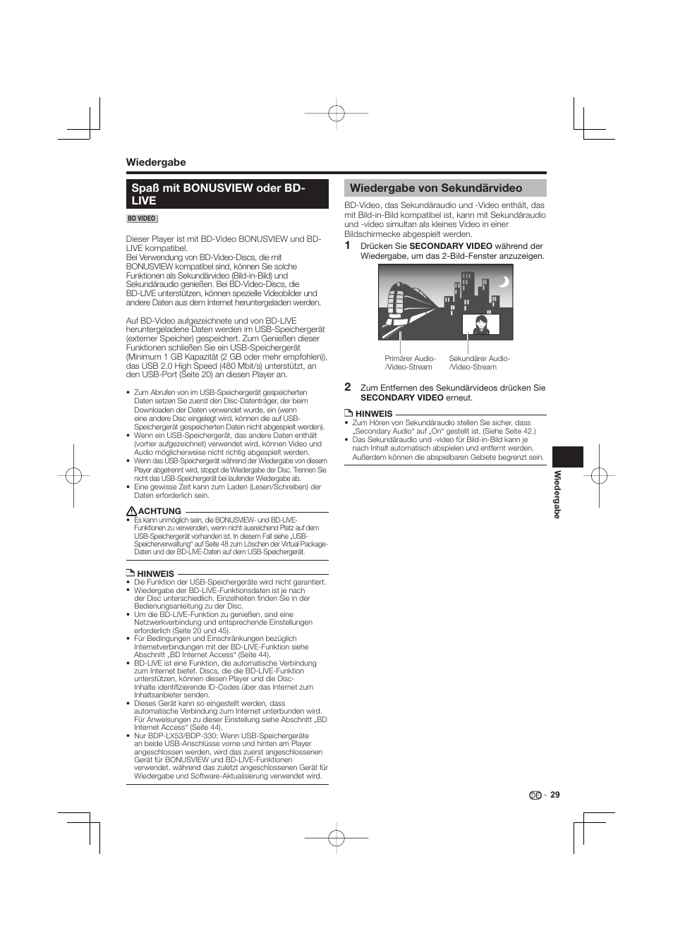 Spaß mit bonusview oder bd-live, Wiedergabe von sekundärvideo, Spaß mit bonusview oder bd- live | Pioneer BDP-333 User Manual | Page 93 / 304