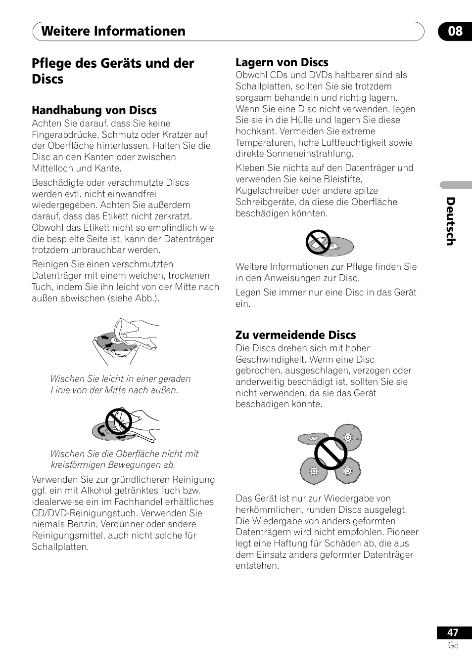 Weitere informationen 08, Pflege des geräts und der discs | Pioneer DV-454-S User Manual | Page 101 / 108