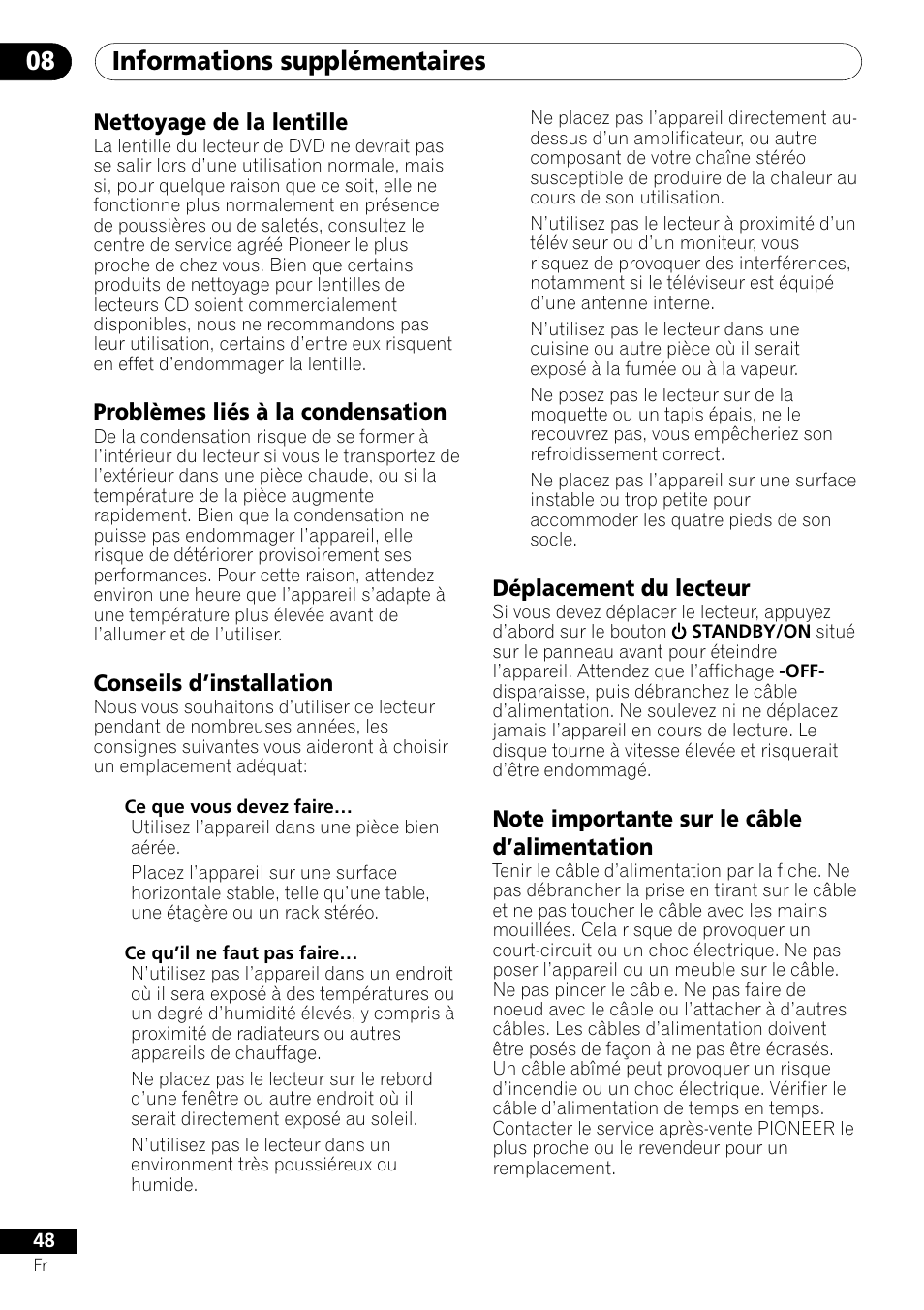 Informations supplémentaires 08 | Pioneer DV-454-S User Manual | Page 48 / 108