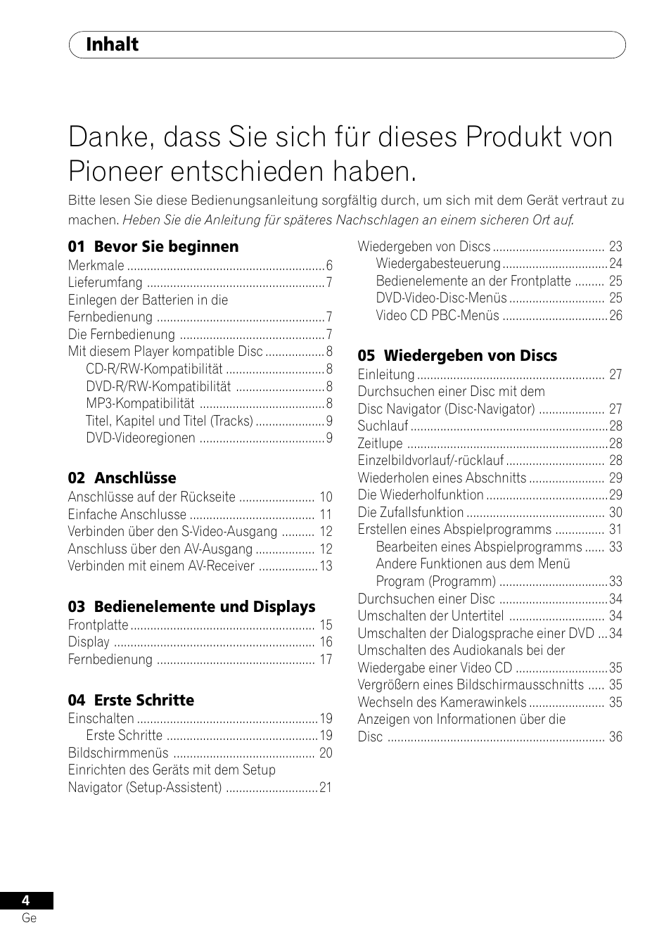 Inhalt | Pioneer DV-454-S User Manual | Page 58 / 108