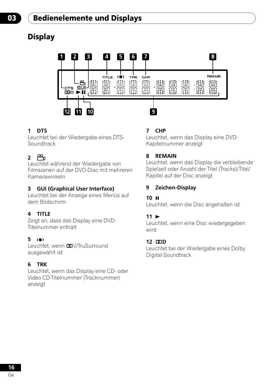 Bedienelemente und displays 03, Display | Pioneer DV-454-S User Manual | Page 70 / 108