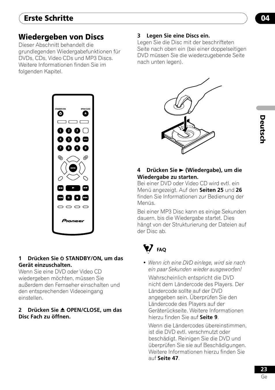 Erste schritte 04, Wiedergeben von discs, Deutsch | Pioneer DV-454-S User Manual | Page 77 / 108