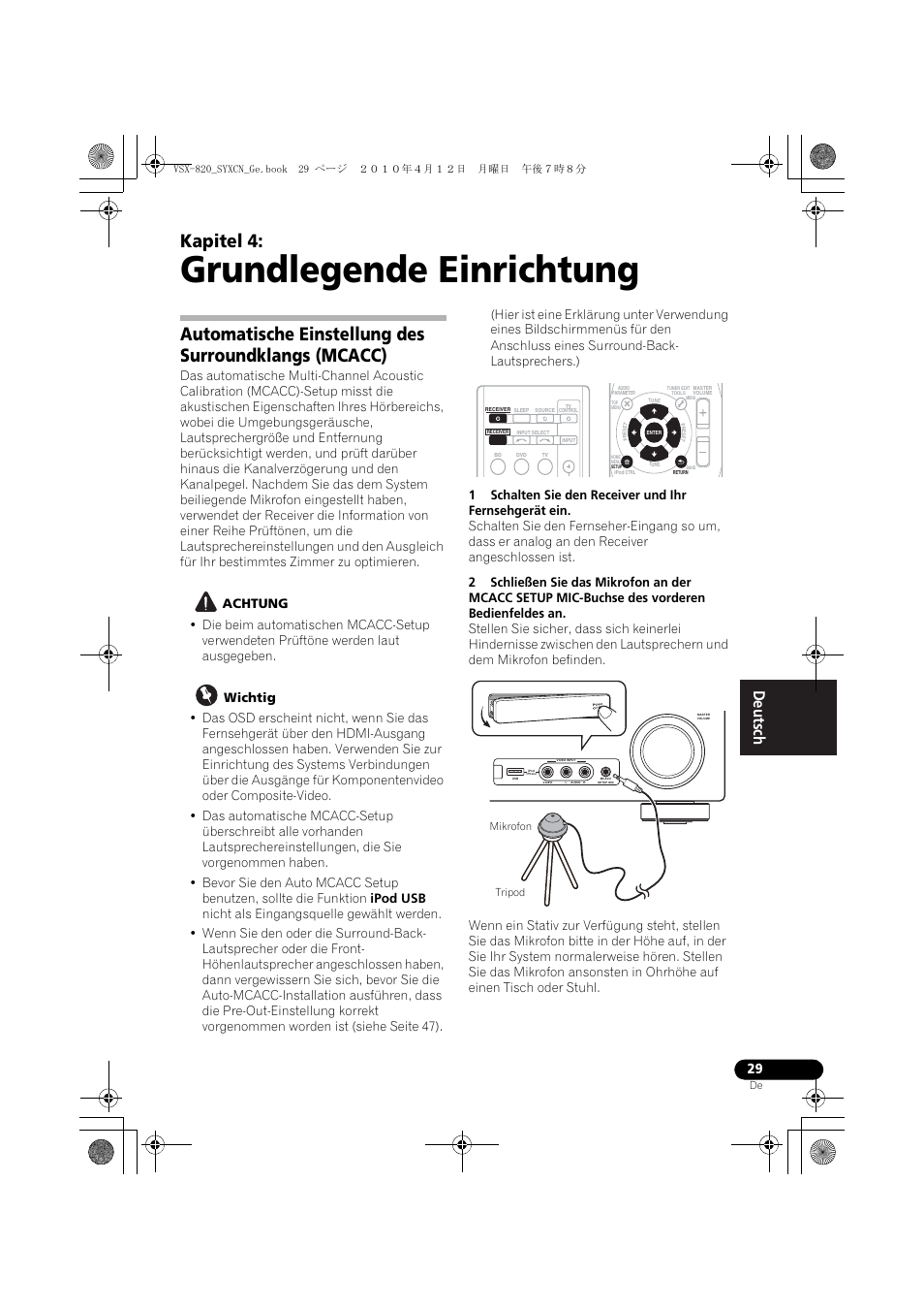 Grundlegende einrichtung, 04 grundlegende einrichtung, Kapitel 4 | Pioneer VSX-820-S User Manual | Page 109 / 324