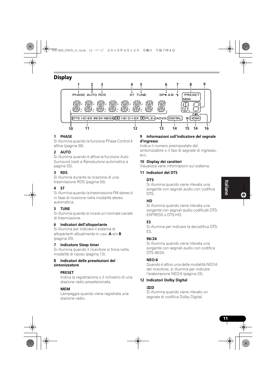 Display | Pioneer VSX-820-S User Manual | Page 11 / 324