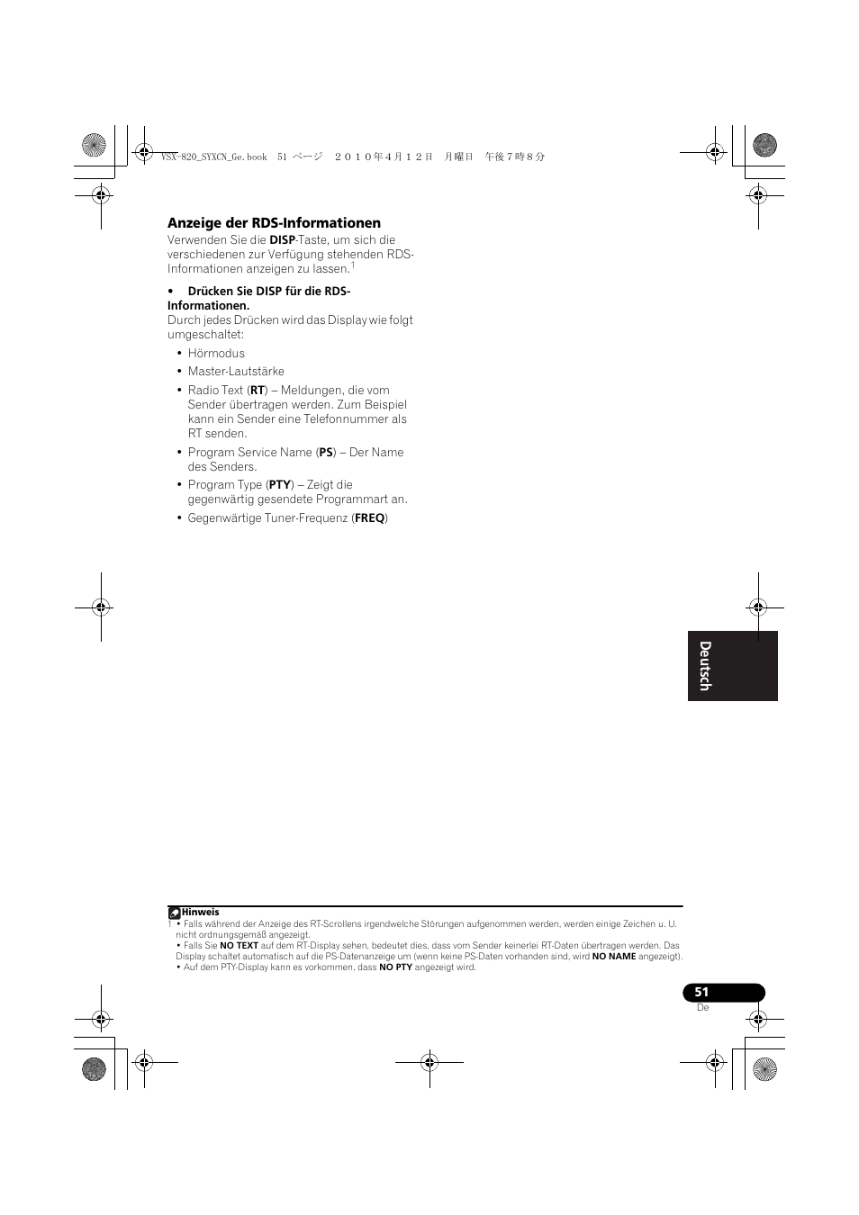 Anzeige der rds-informationen | Pioneer VSX-820-S User Manual | Page 131 / 324