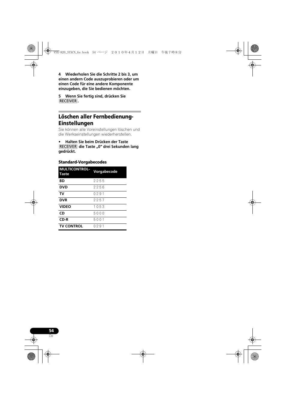 Löschen aller fernbedienung- einstellungen, Löschen aller fernbedienung-einstellungen | Pioneer VSX-820-S User Manual | Page 134 / 324