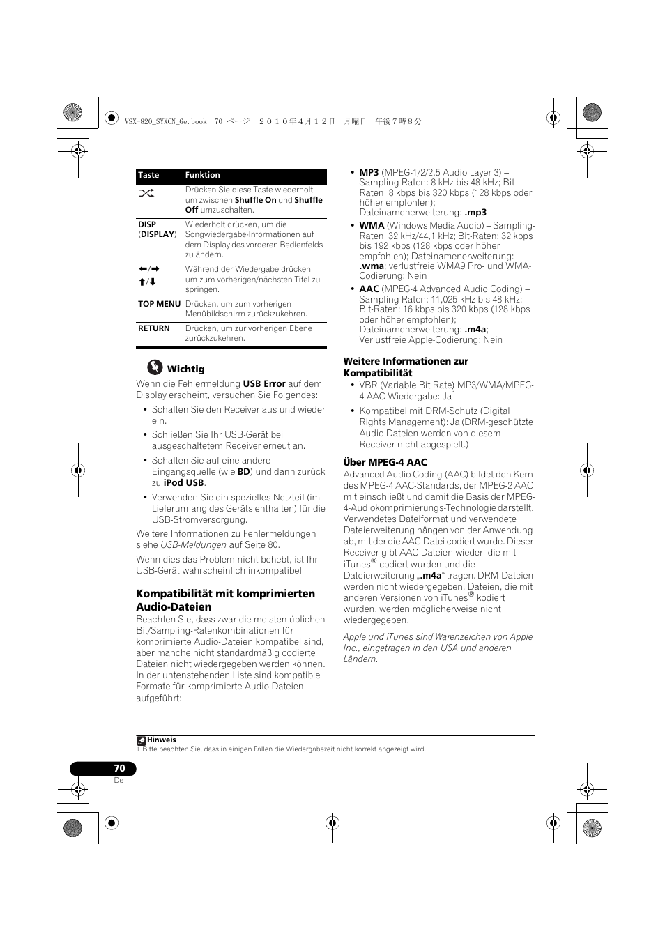 Kompatibilität mit komprimierten audio-dateien | Pioneer VSX-820-S User Manual | Page 150 / 324