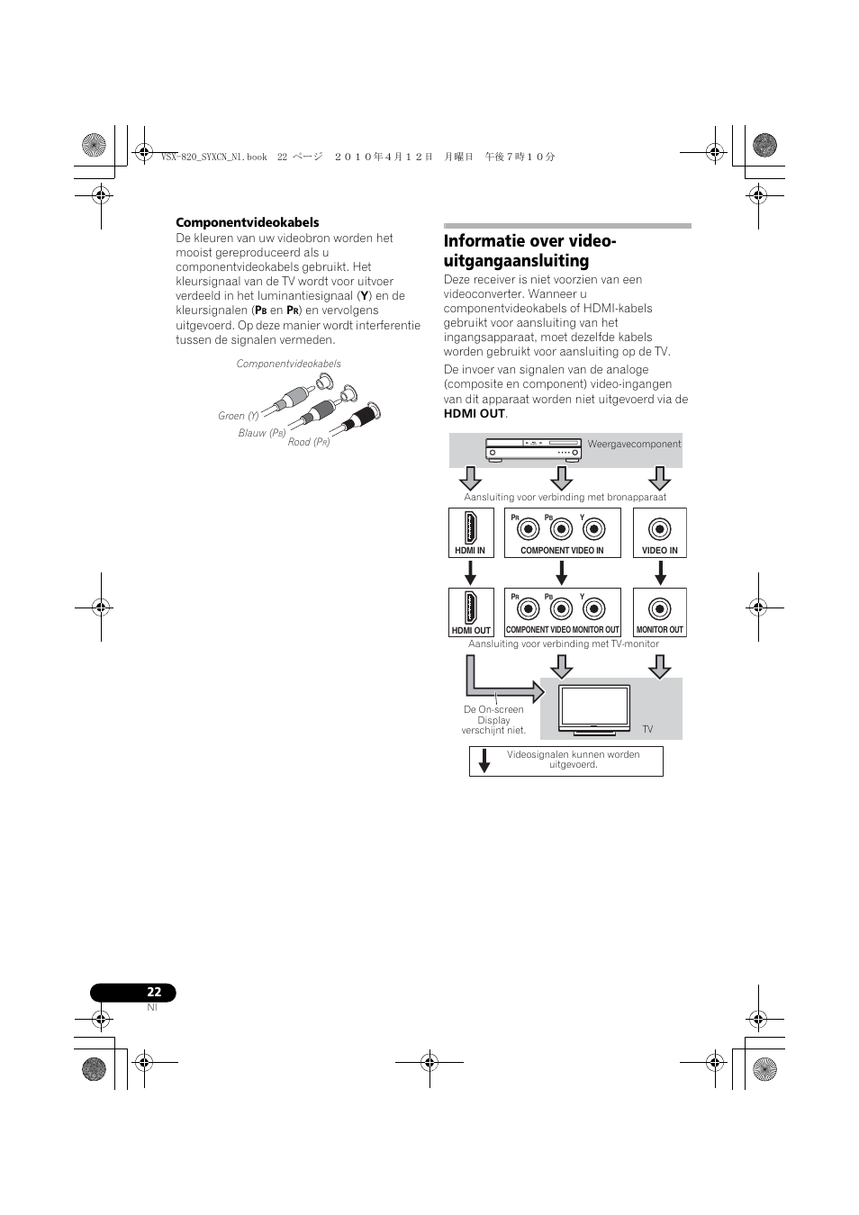 Informatie over video- uitgangaansluiting, Informatie over video-uitgangaansluiting | Pioneer VSX-820-S User Manual | Page 182 / 324