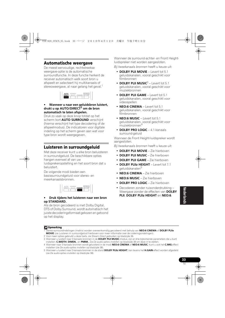 Automatische weergave, Luisteren in surroundgeluid | Pioneer VSX-820-S User Manual | Page 193 / 324