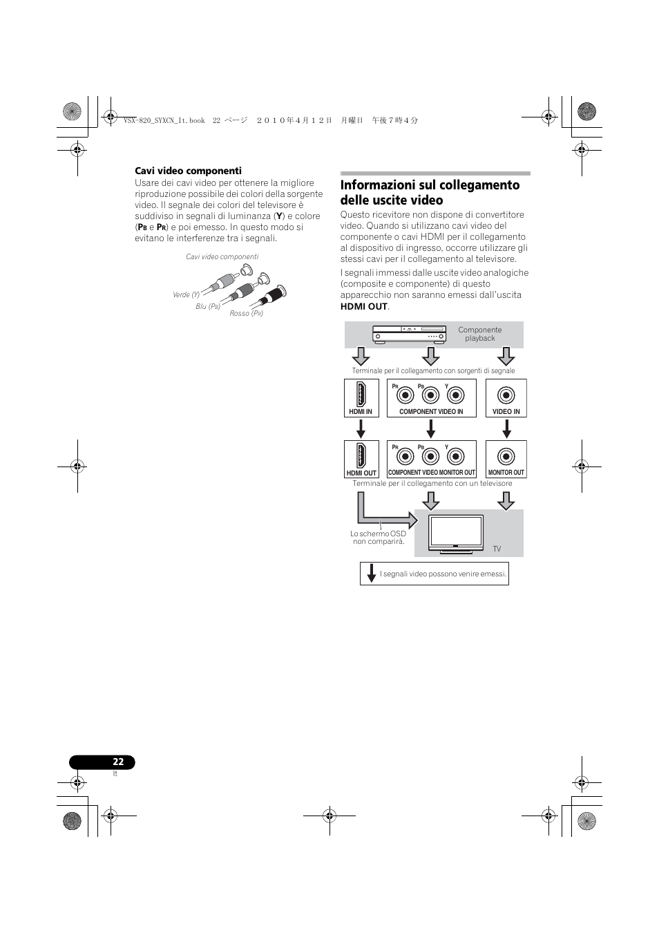 Informazioni sul collegamento delle uscite video | Pioneer VSX-820-S User Manual | Page 22 / 324
