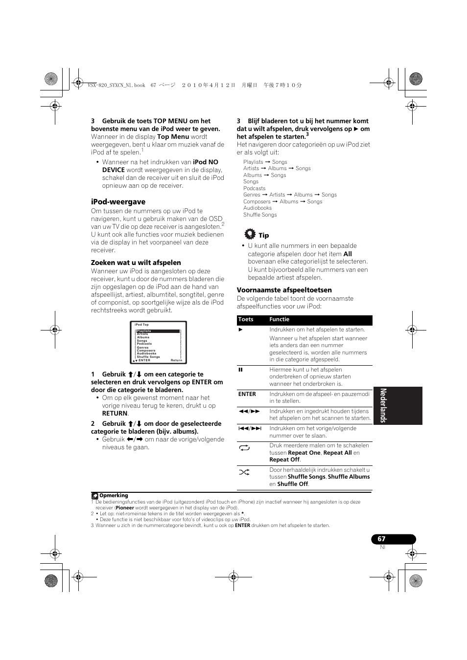 Ipod-weergave | Pioneer VSX-820-S User Manual | Page 227 / 324
