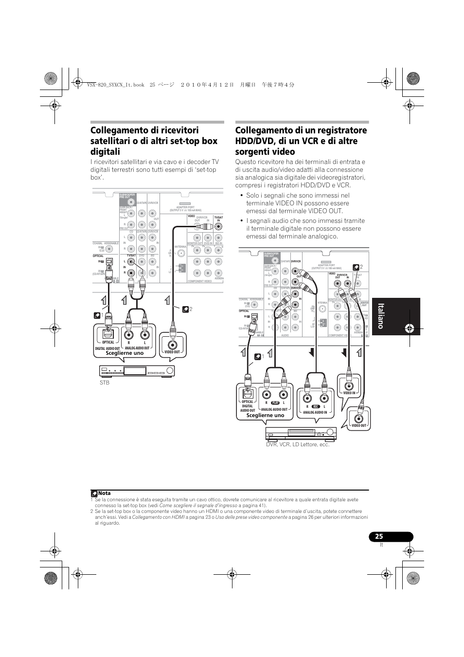 Nota, Sceglierne uno stb 2 1 | Pioneer VSX-820-S User Manual | Page 25 / 324