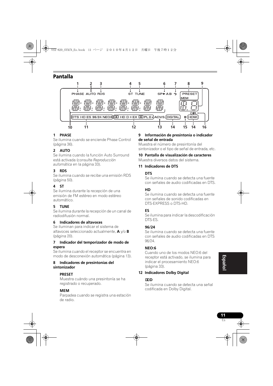 Pantalla | Pioneer VSX-820-S User Manual | Page 251 / 324