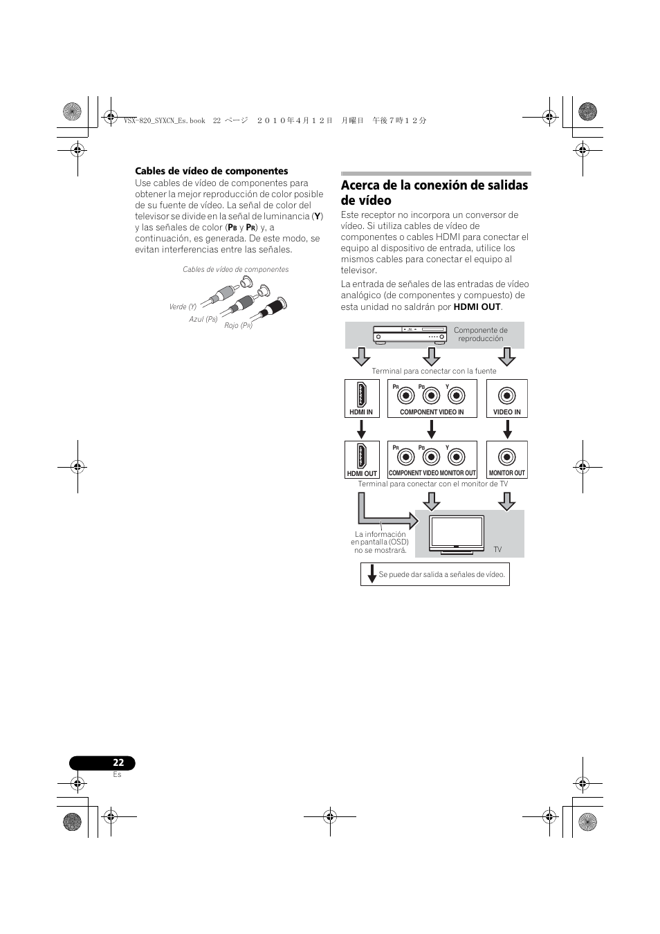 Acerca de la conexión de salidas de vídeo | Pioneer VSX-820-S User Manual | Page 262 / 324