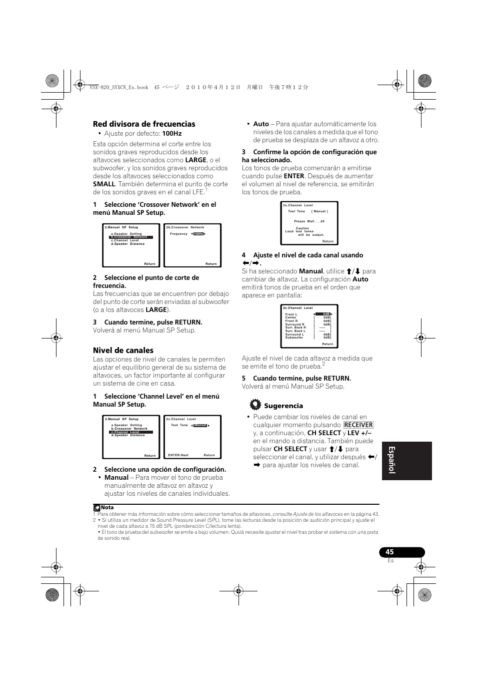 Red divisora de frecuencias, Nivel de canales | Pioneer VSX-820-S User Manual | Page 285 / 324