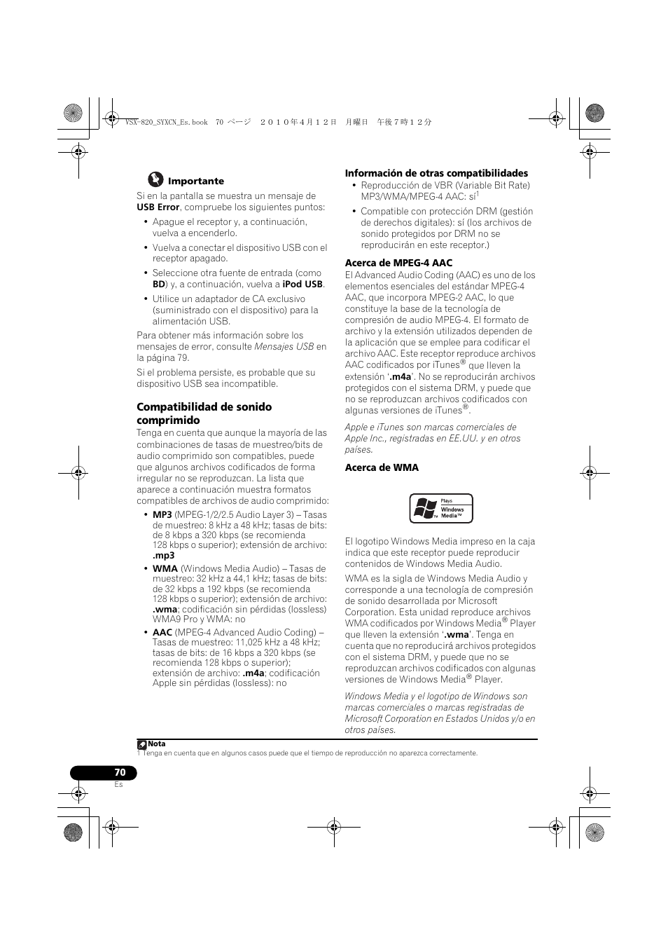 Compatibilidad de sonido comprimido | Pioneer VSX-820-S User Manual | Page 310 / 324