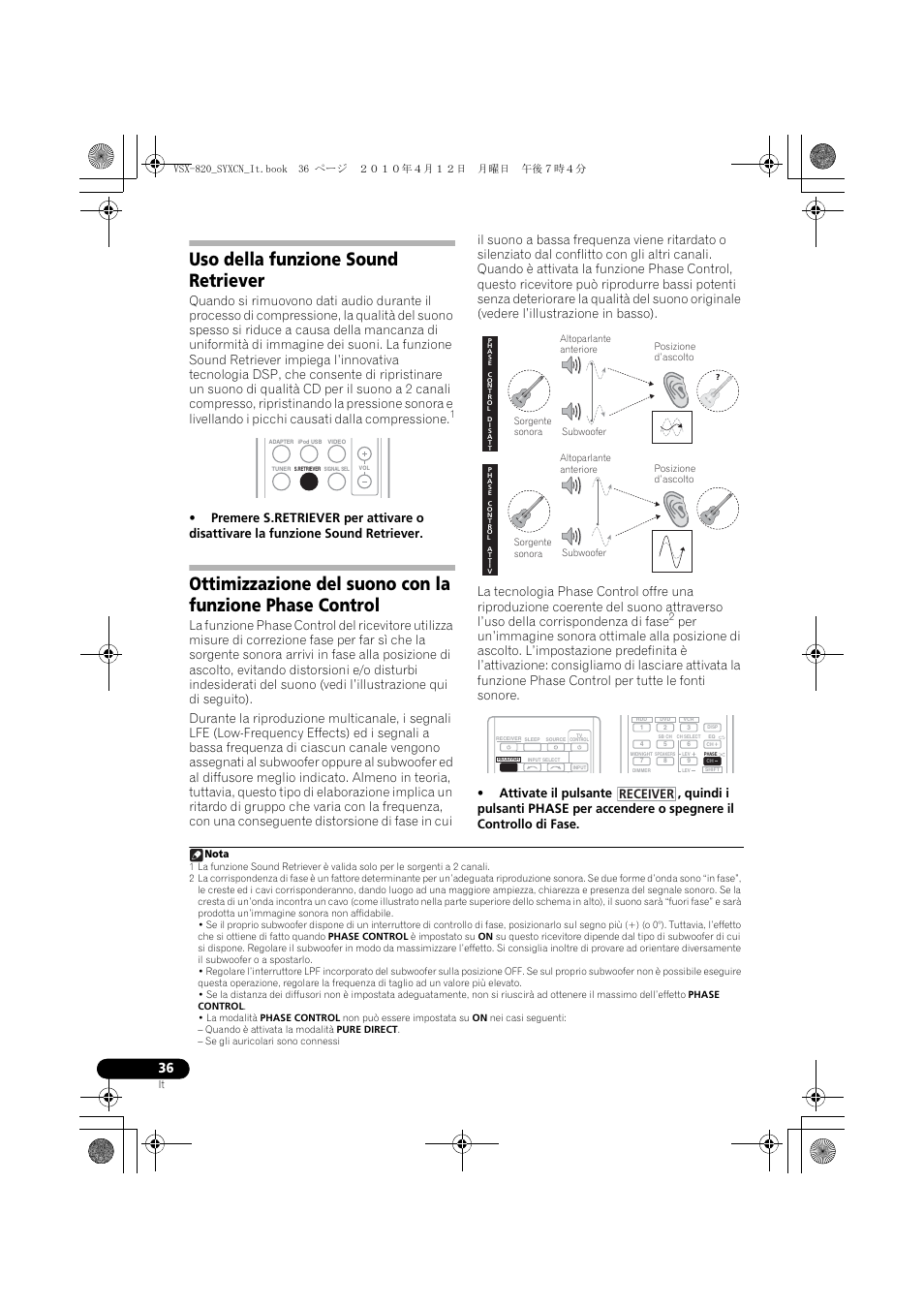 Uso della funzione sound retriever, Receiver | Pioneer VSX-820-S User Manual | Page 36 / 324