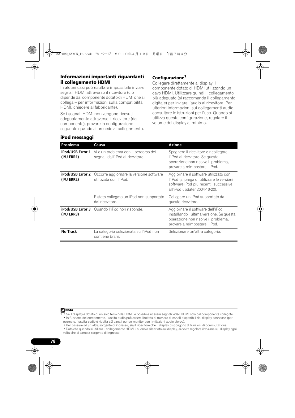 Ipod messaggi | Pioneer VSX-820-S User Manual | Page 78 / 324