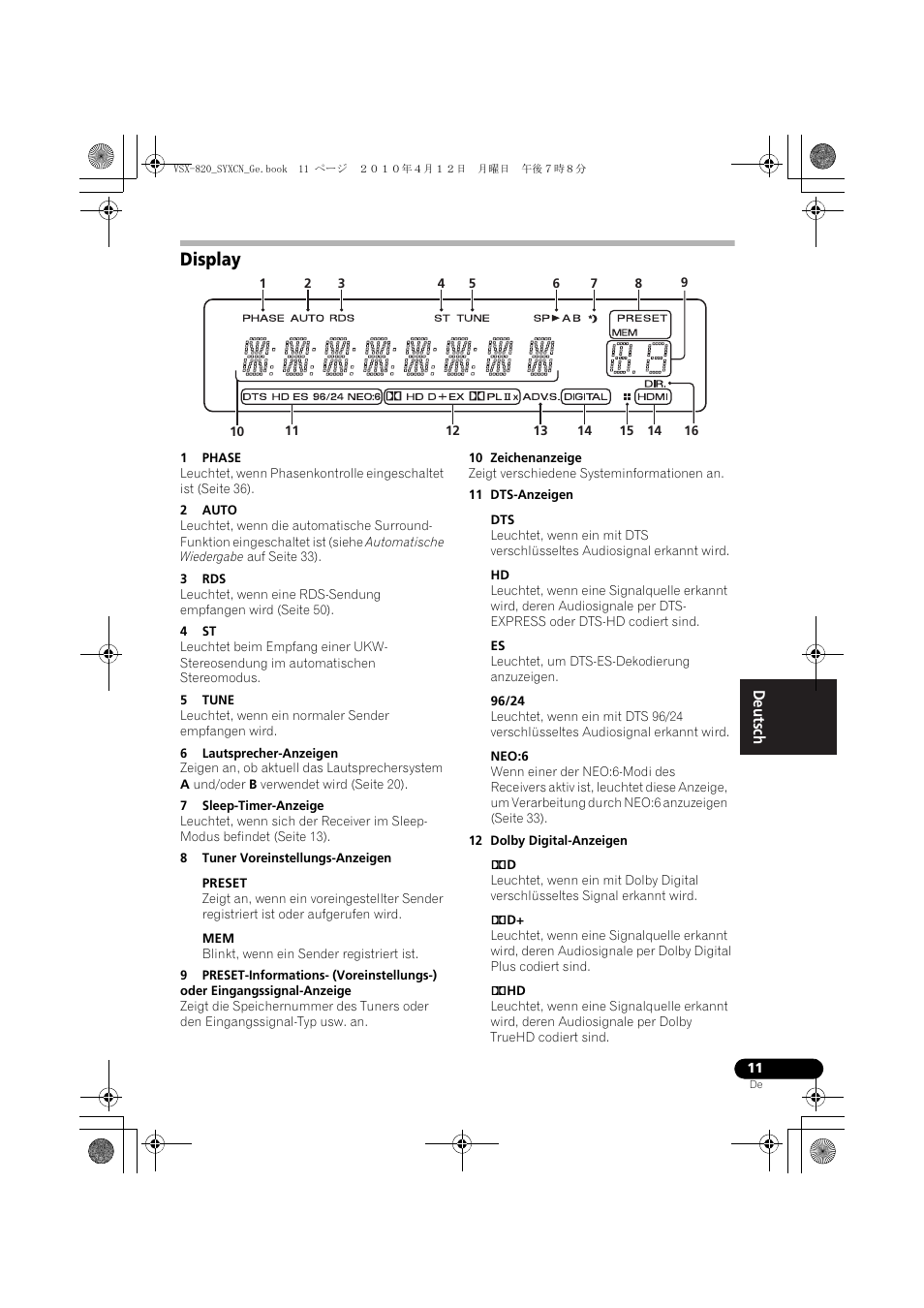 Display | Pioneer VSX-820-S User Manual | Page 91 / 324