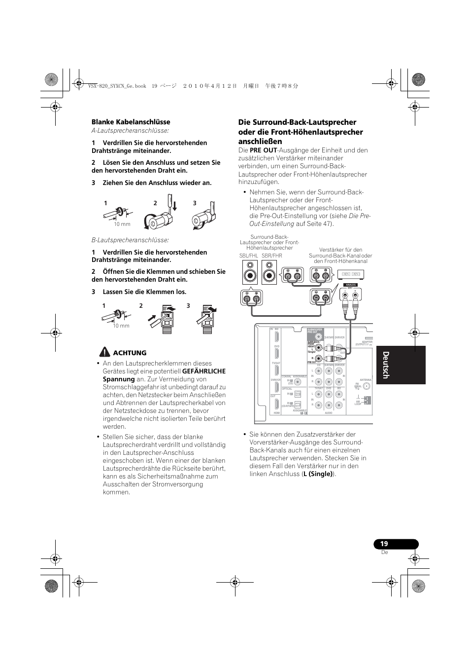 Blanke kabelanschlüsse | Pioneer VSX-820-S User Manual | Page 99 / 324