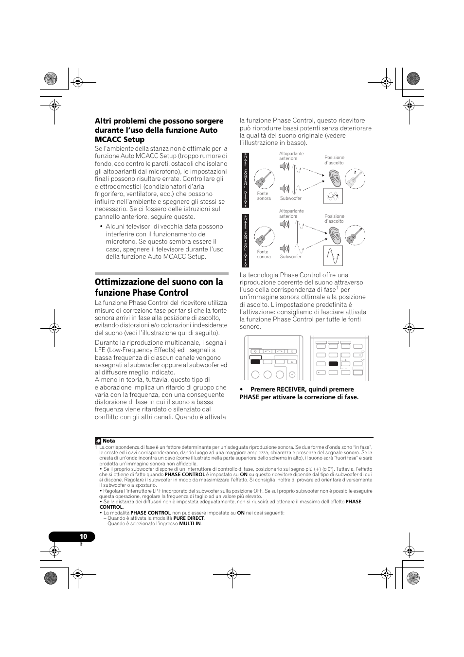 Altri problemi che possono sorgere, Durante l’uso della funzione auto, Mcacc setup | Ottimizzazione del suono con la funzione, Phase control | Pioneer VSX-819H-S User Manual | Page 10 / 282