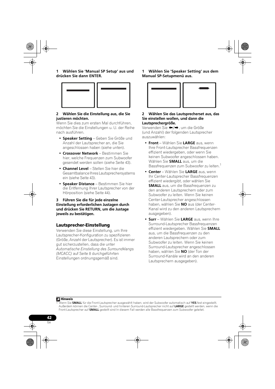 Lautsprecher-einstellung, Lautsprecher-einstellung auf seite 42 | Pioneer VSX-819H-S User Manual | Page 112 / 282