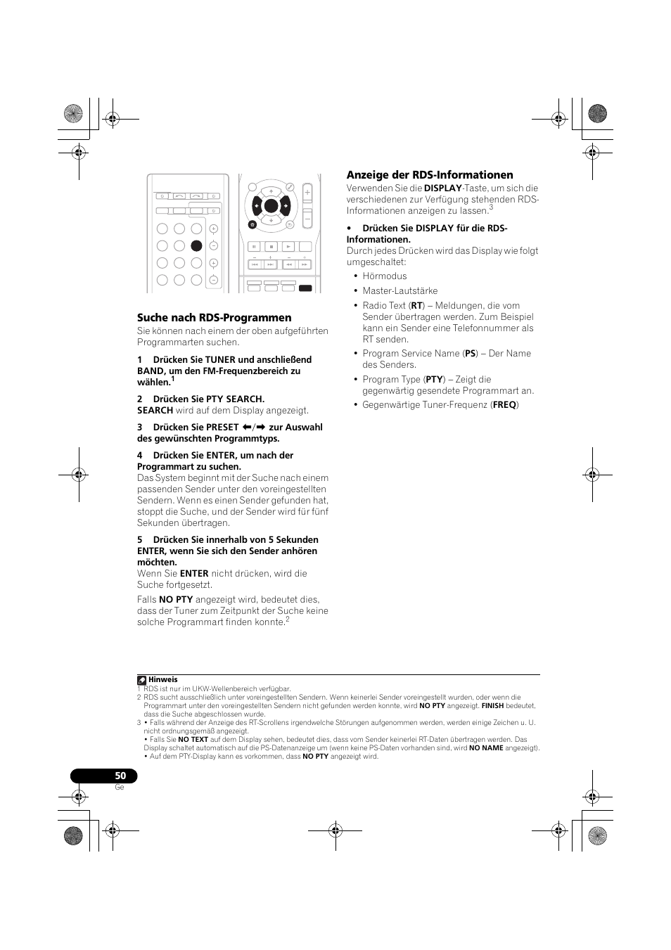 Suche nach rds-programmen, Anzeige der rds-informationen, Seite 50) | Pioneer VSX-819H-S User Manual | Page 120 / 282