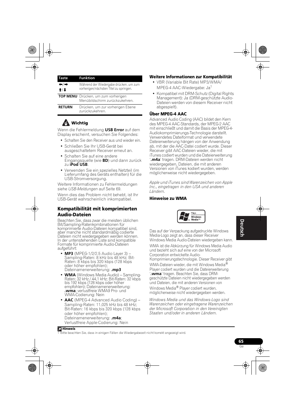 Kompatibilität mit komprimierten audio-dateien, Kompatibilität mit komprimierten, Audio-dateien | Pioneer VSX-819H-S User Manual | Page 135 / 282