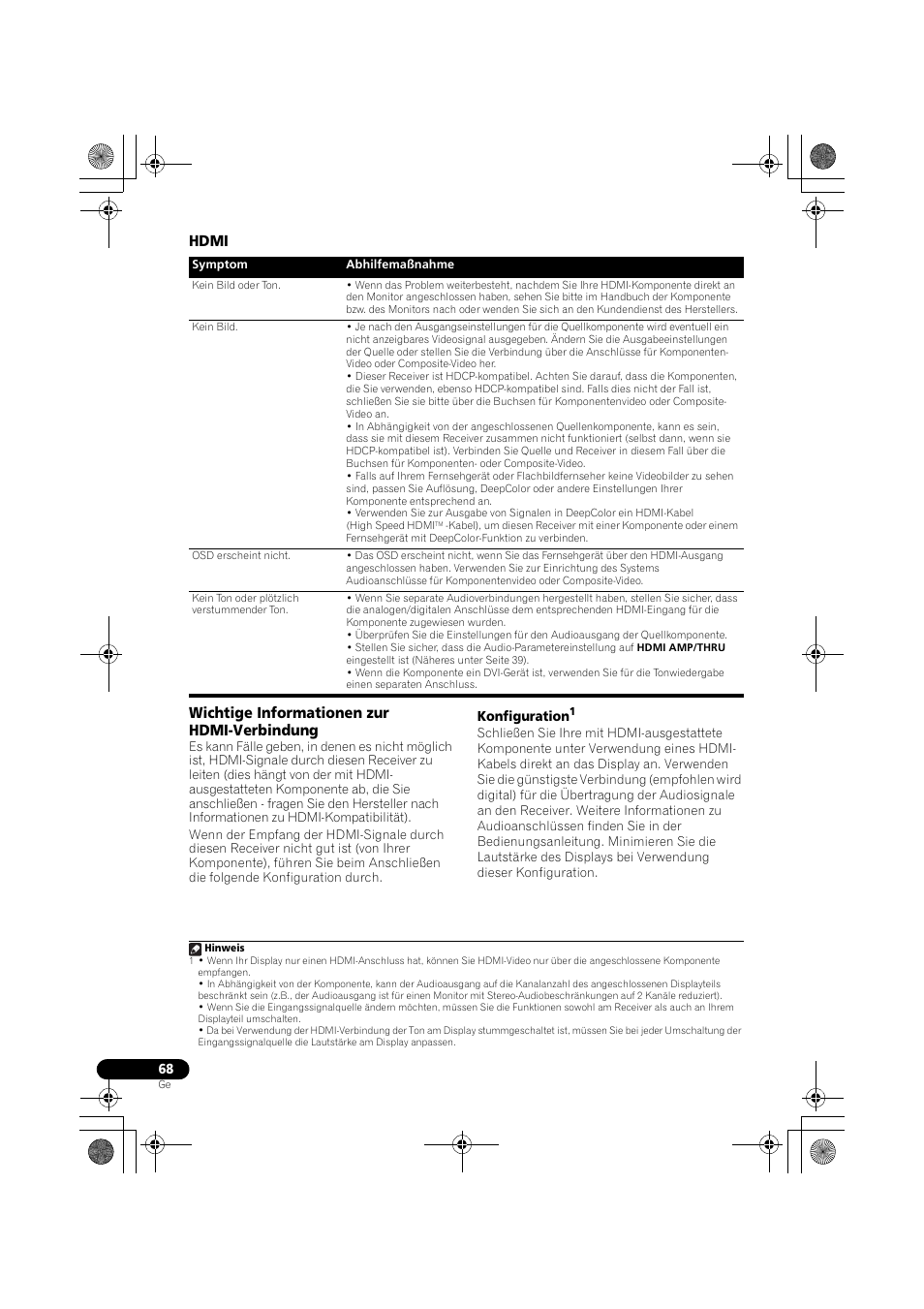 Hdmi, Wichtige informationen zur hdmi-verbindung, Wichtige informationen zur | Hdmi-verbindung, Hdmi wichtige informationen zur hdmi-verbindung | Pioneer VSX-819H-S User Manual | Page 138 / 282