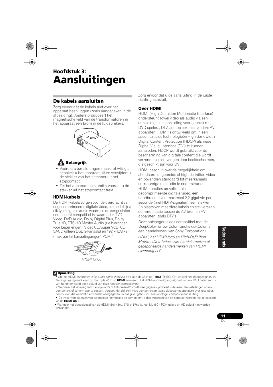Aansluitingen, De kabels aansluiten, Hdmi-kabels | Over hdmi, Hdmi-kabels over hdmi, Hoofdstuk 3 | Pioneer VSX-819H-S User Manual | Page 151 / 282