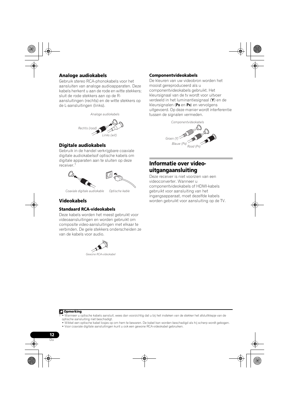 Analoge audiokabels, Digitale audiokabels, Videokabels | Informatie over video- uitgangaansluiting, Informatie over video-uitgangaansluiting | Pioneer VSX-819H-S User Manual | Page 152 / 282