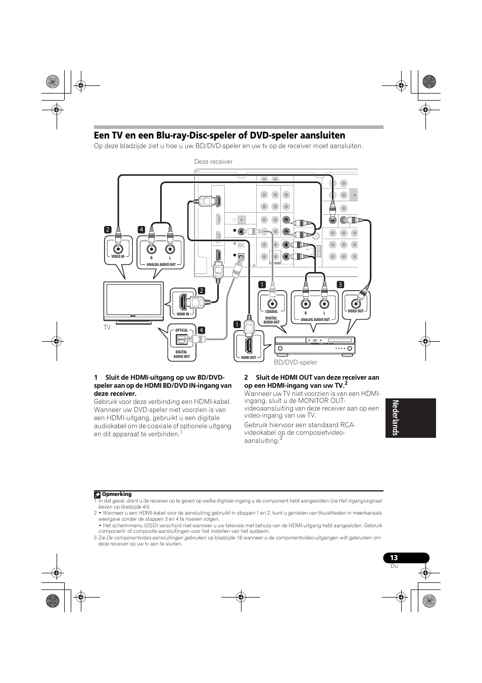 Een tv en een blu-ray-disc-speler of, Dvd-speler aansluiten, Opmerking | Pioneer VSX-819H-S User Manual | Page 153 / 282