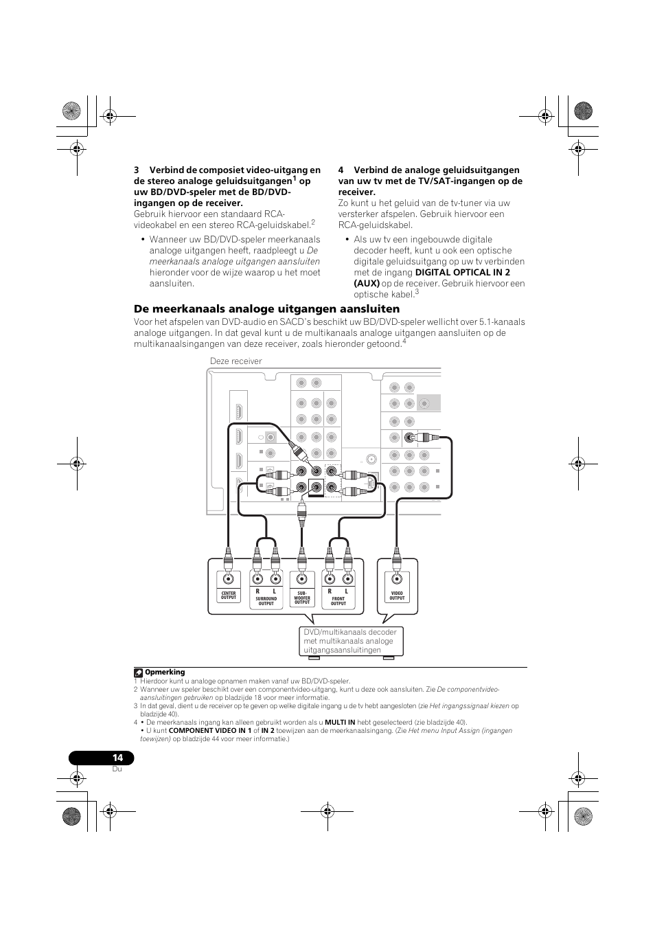 De meerkanaals analoge uitgangen aansluiten, De meerkanaals analoge uitgangen, Aansluiten | Deze receiver, Opmerking | Pioneer VSX-819H-S User Manual | Page 154 / 282