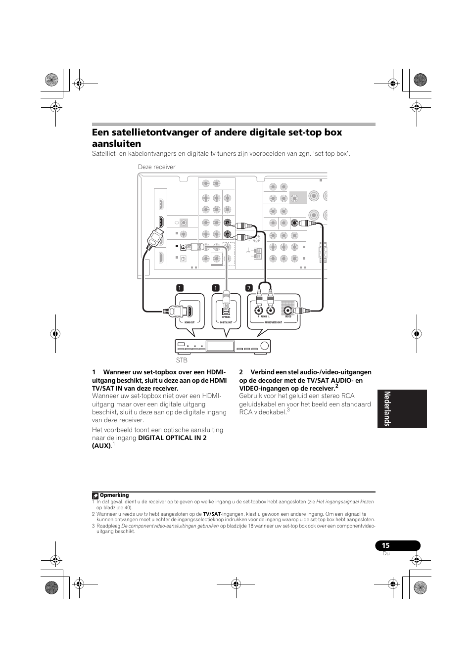 Een satellietontvanger of andere digitale, Set-top box aansluiten, 12 stb deze receiver | Opmerking | Pioneer VSX-819H-S User Manual | Page 155 / 282